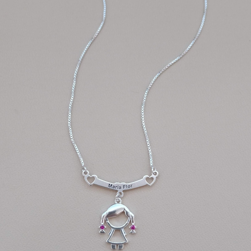 Colar Personalizado Canga Zircônia 1 Filho (a) Prata 925 - 22394 - Imagem 3