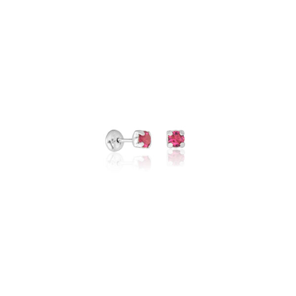Brinco Tarraxa Baby Glass Turmalina Rosa 3,5 Redonda Prata 925