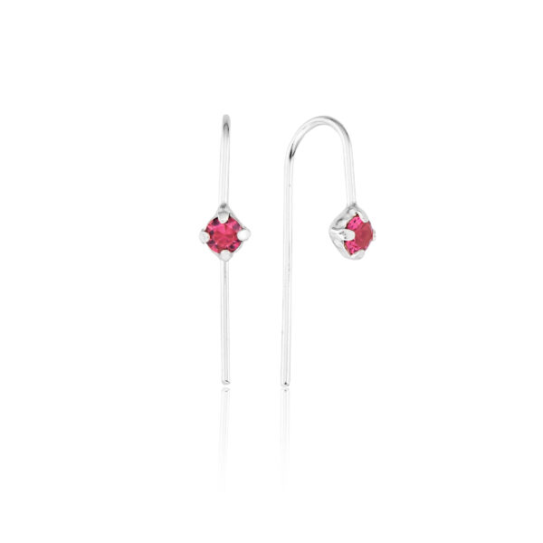 Brinco Gancho Ponto Luz Turmalina Rosa Prata 925