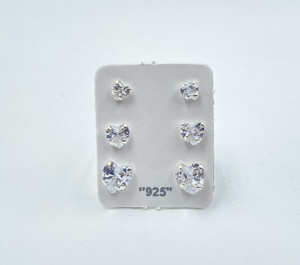 Trio De Brincos Zircônia Coração Cristal 3/4/5 mm Prata 925 - Imagem 2