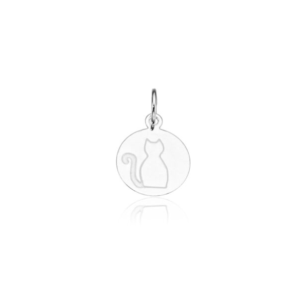 Pingente Placa Redonda Gatinho Prata 925