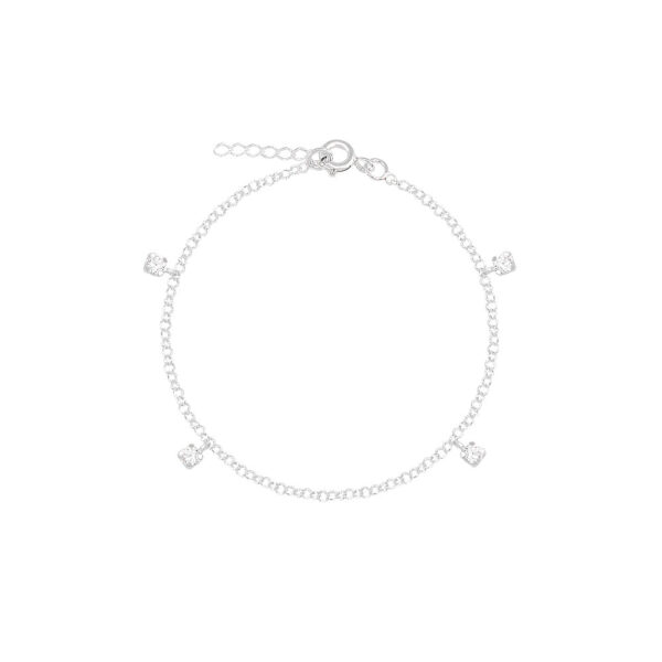 Pulseira Corrente Portuguesa Zircônia Redonda Cristal Prata 925