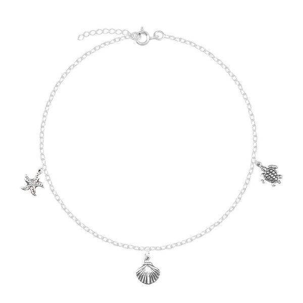 Tornozeleira Cl Concha Estrela Tartaruga Envelhecida Prata 925