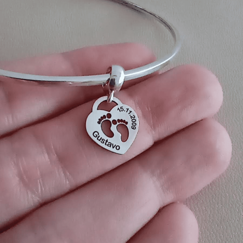 Berloque Personalizado Coração 2 Pezinhos Vazados Prata 925 - 21234 - Imagem 3