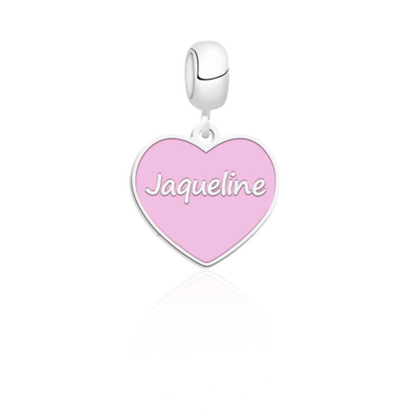 Berloque Personalizado Resina Coração Rosa Prata 925