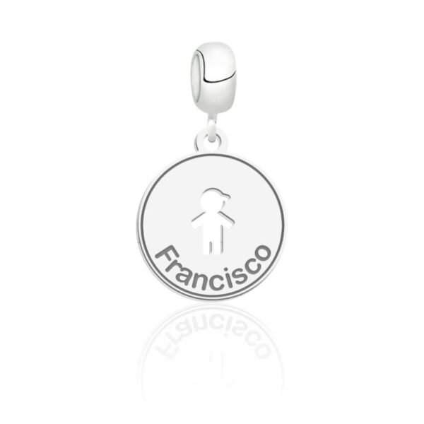 Berloque Personalizado Redondo 1 Menino Vazado Prata 925