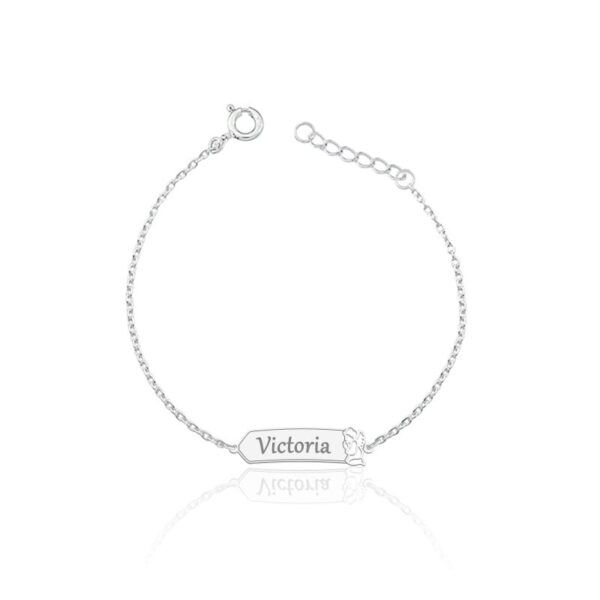 Pulseira Personalizada Infantil Chapa Com Anjo Ajoelhado Vazado Prata 925