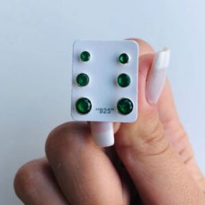 Trio Embutido Zircônia Esmeralda 3/4/5MM - Prata 925