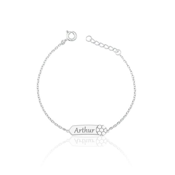 Pulseira Personalizada Infantil Chapa Com Bola De Futebol Prata 925
