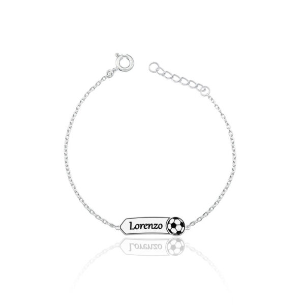 Pulseira Personalizada Infantil Resina Chapa Com Bola De Futebol Prata 925
