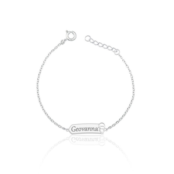 Pulseira Personalizada Infantil Chapa Com Menina Vazada Prata 925
