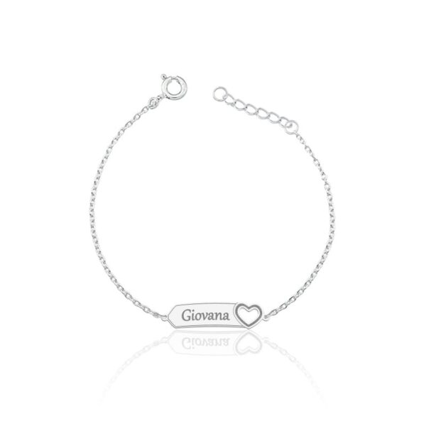 Pulseira Personalizada Infantil Chapa Com Coração Vazado Prata 925