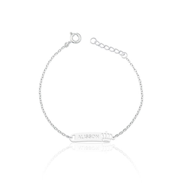 Pulseira Personalizada Infantil Chapa Com Coroa Vazada Prata 925