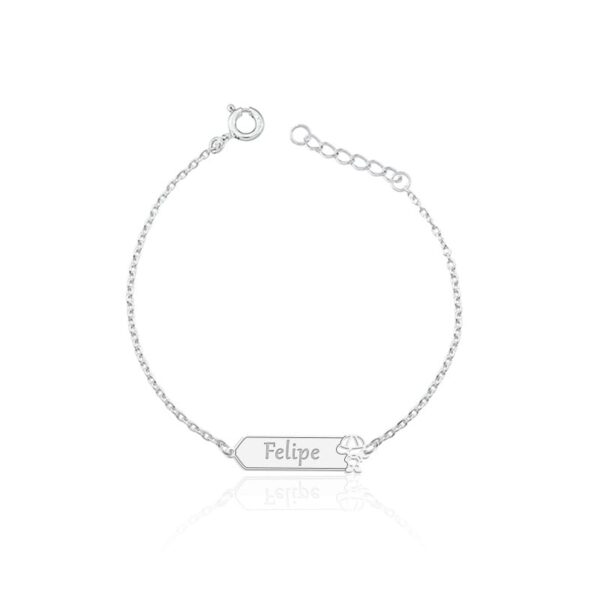 Pulseira Personalizada Infantil Chapa Menino Vazado Prata 925