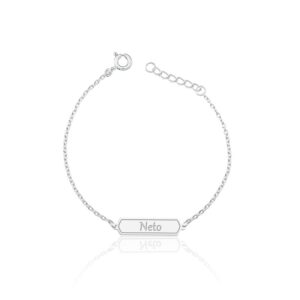 Pulseira Personalizada Infantil Chapa 1 Gravada Prata 925