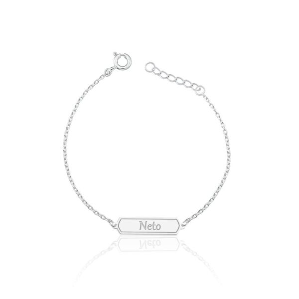 Pulseira Personalizada Infantil Chapa 1 Gravada Prata 925