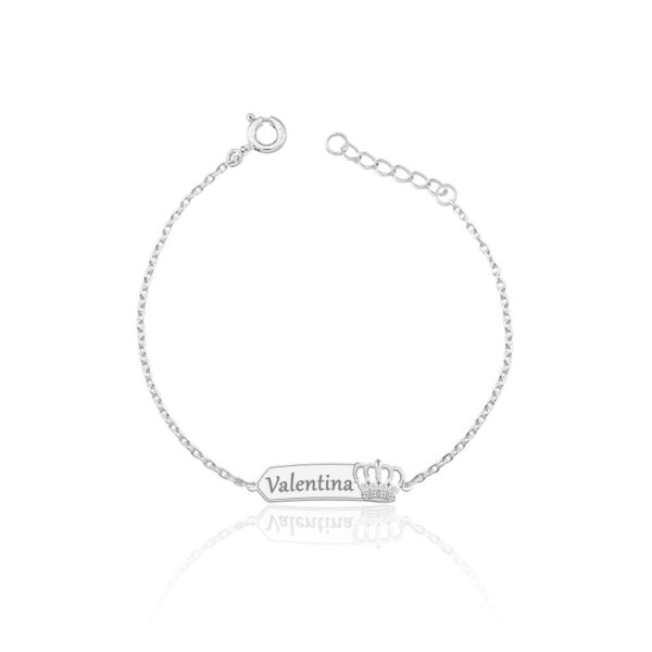 Pulseira Personalizada Infantil Chapa Com Coroa Vazada Prata 925