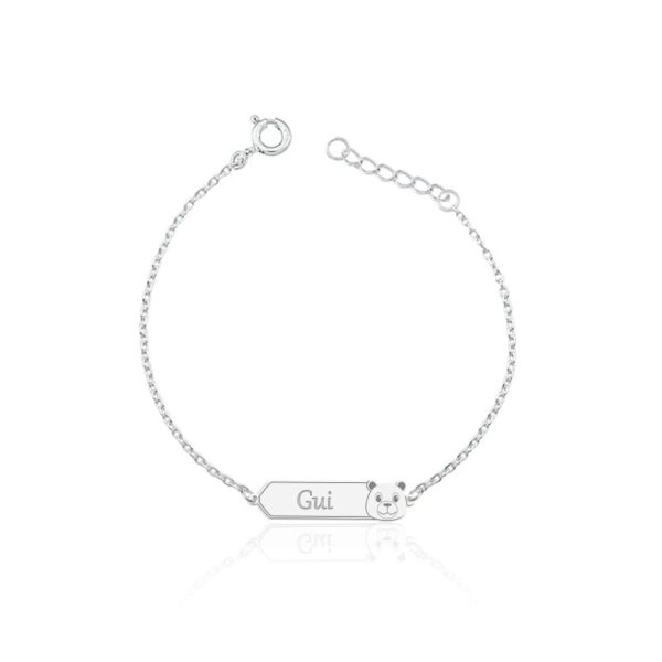 Pulseira Personalizada Infantil Chapa Ursinho Vazado Prata 925