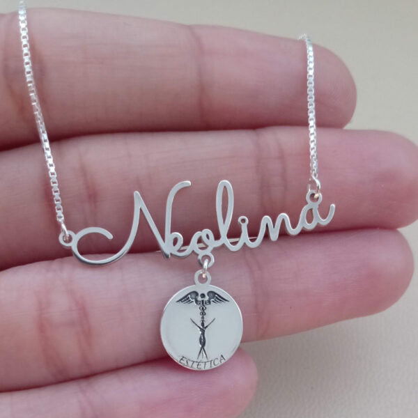 Colar Personalizado Escrita Delicada Com Pingente Profissão Pendurado Prata 925 - Imagem 4
