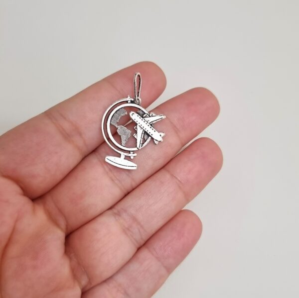 Pingente Globo com Aviao 20mm x 31mm Prata 990 01-6199AG - Imagem 3