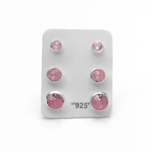 Trio de brincos zircônia Embutido 3/4/5mm - Rosa - Prata 925