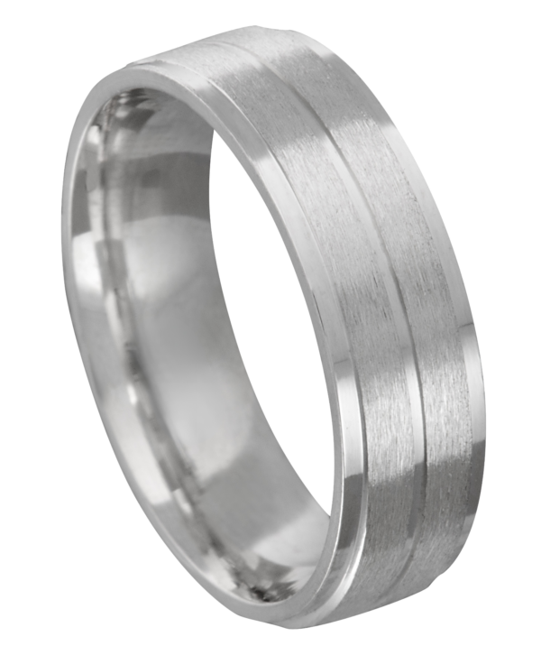 Aliança de Prata Reta c/ 2 Friso Alto Relevo Lixada 6MM - 2234