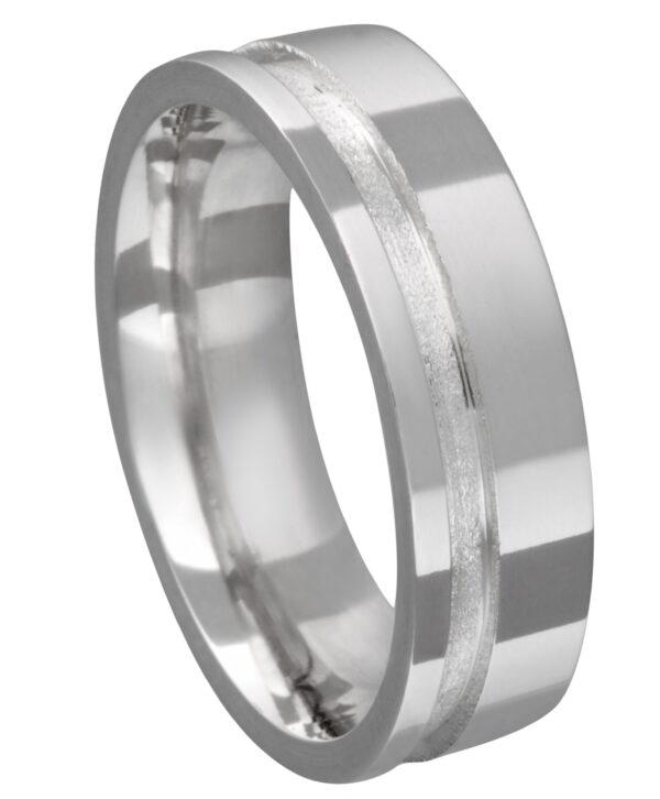 Aliança de Prata Reta com Friso Trab. Lateral 6MM - 2240