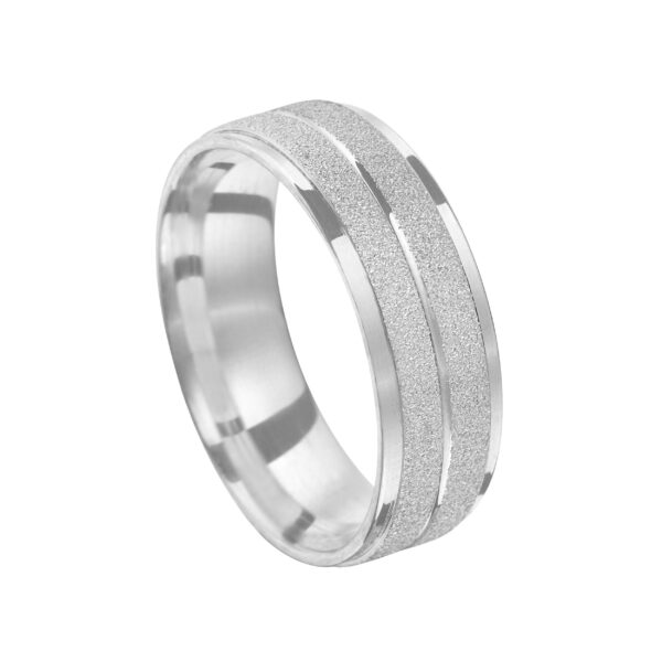 Aliança de Prata Reta Anatômica c/ 2 Frisos Alto Relevo Fosco 6,50MM - 2249