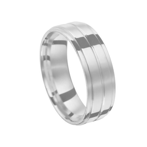 Aliança de Prata Reta Anatômica c/ 2 Frisos Alto Relevo 6,50MM - 2249 - L