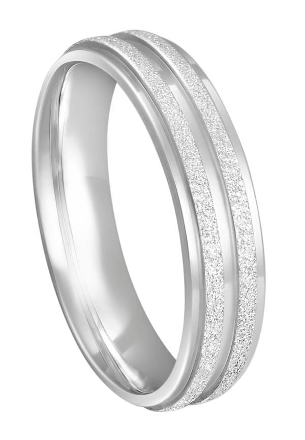 Aliança de Prata Anatômica Reta c/ 2 Friso Alto Relevo Fosco Centro Liso 4,5MM - 2263