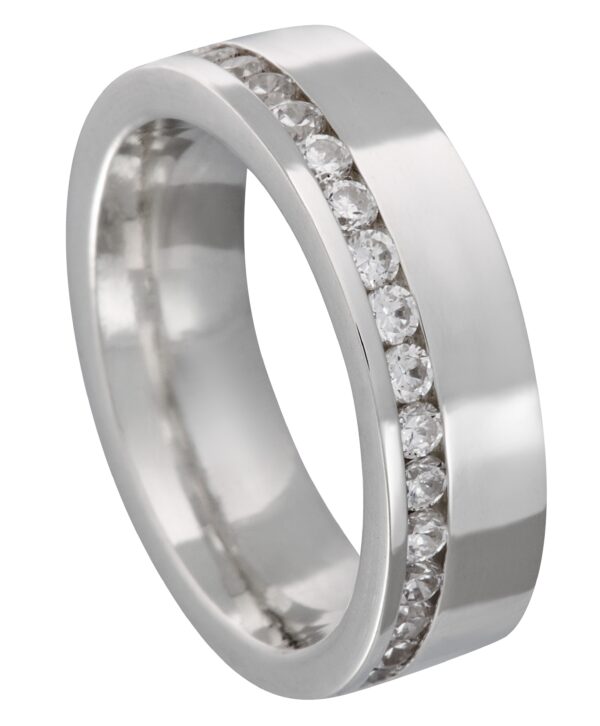 Aliança de Prata Reta Cravejada 6MM Lateral - 2312