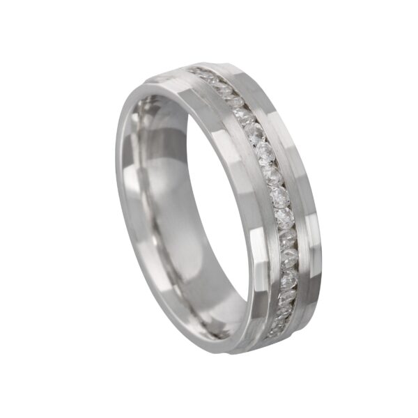 Aliança de Prata Reta Cravejada 6MM Borda Diam. - 2315