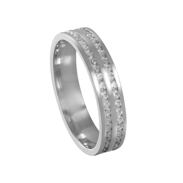 Aliança de Prata Anat. Reta c/ 2 Friso Cravejado 4.50MM - 2328 - Imagem 6