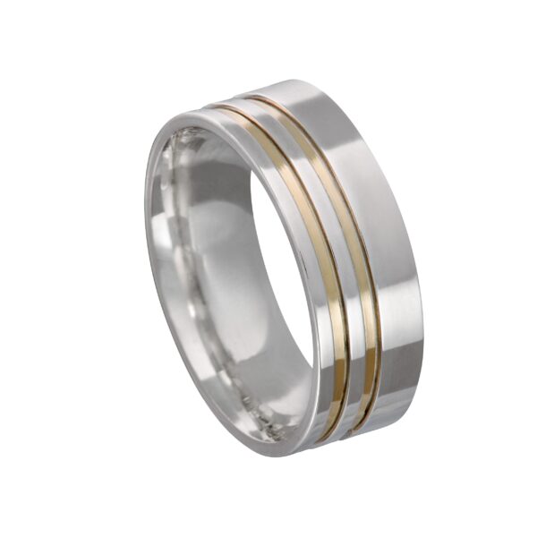 Aliança de Prata Reta 7MM C/ 2 Filetes AU Lateral - 2406