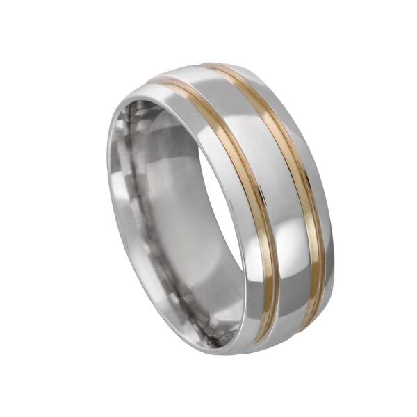 Aliança de Prata Anat. 8MM C/ 2 Filetes AU Duplo - 2407