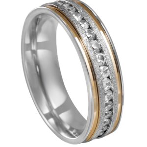 Aliança de Prata Reta Cravejada 6MM C/AU - 2505