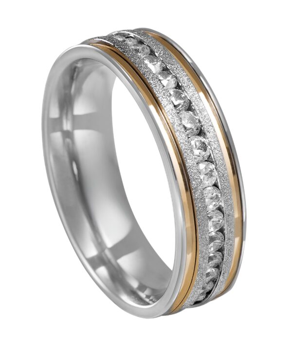Aliança de Prata Reta Cravejada 6MM C/AU - 2505