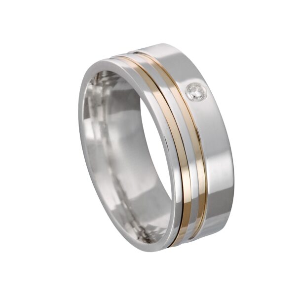 Aliança de Prata Reta 7MM C/ 2 FL AU Lat. e Zirconia - 2506