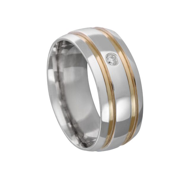 Aliança de Prata Anat. 8MM C/ 2 FL AU Duplo e Zirconia - 2507