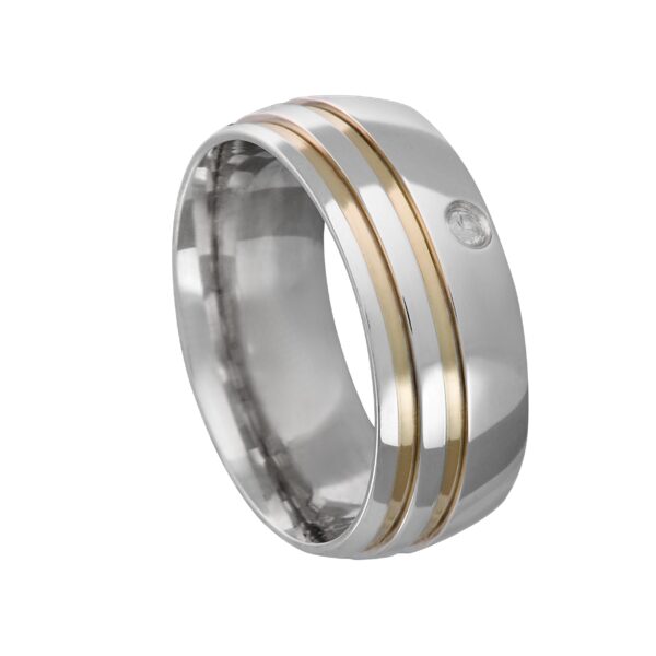 Aliança de Prata Anat. 8MM C/ 2 FL AU Lat. e Zirconia - 2508
