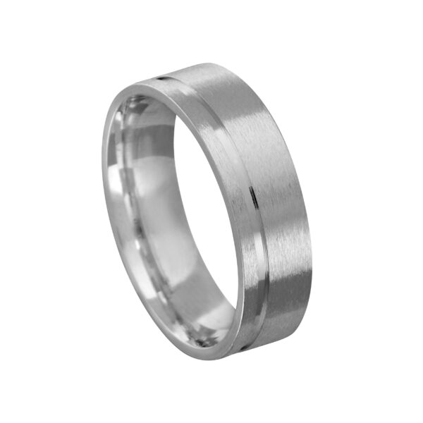 Aliança de Prata Reta Escovada C/ Friso 6 MM - R63