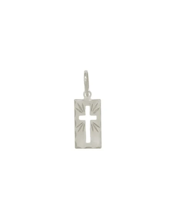 Pingente de prata Placa Cruz - G1 - 8mm x 23mm 01-006AG