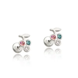 Brinco Uva Pedra Colorida 6mm x 9mm Prata 925 02-D754PG0