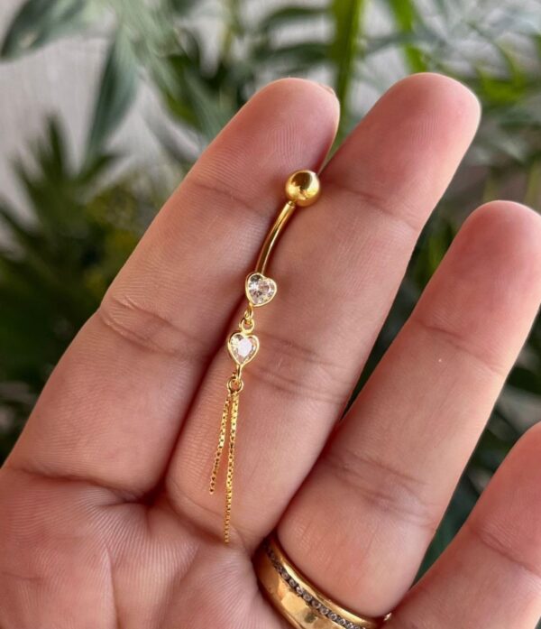 Piercing de umbigo c/ em aço cirúrgico - Prata 925 banhado a Ouro - Imagem 3