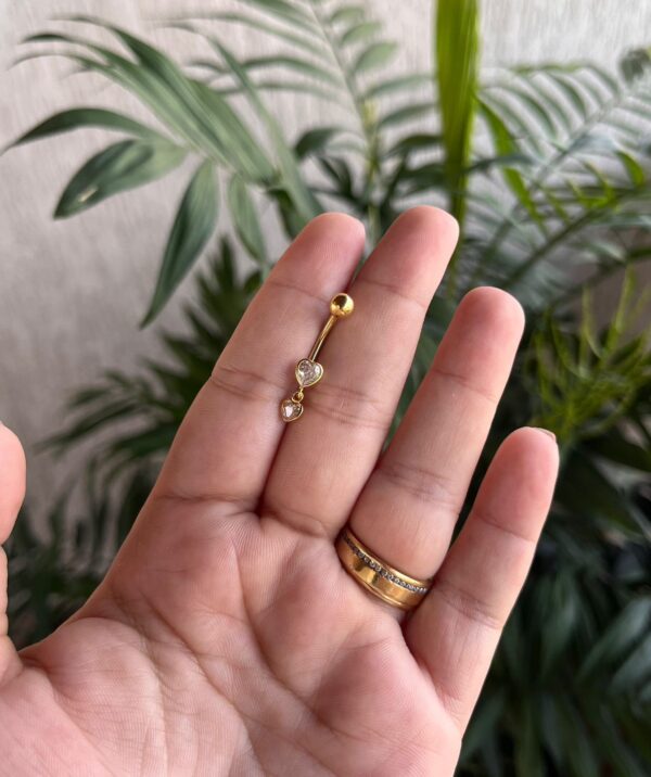 Piercing de umbigo c/ em aço cirúrgico - Prata 925 banhado a Ouro - Imagem 3