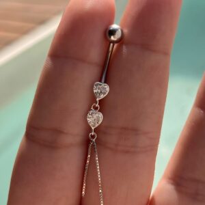 Piercing de Umbigo c/ haste em aço cirúrgico e pedra de zircônia – Prata 925