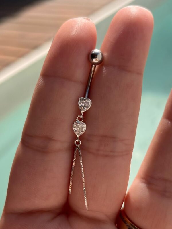 Piercing de Umbigo c/ haste em aço cirúrgico e pedra de zircônia – Prata 925