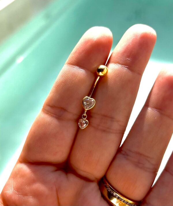 Piercing de umbigo c/ em aço cirúrgico - Prata 925 banhado a Ouro - Imagem 2