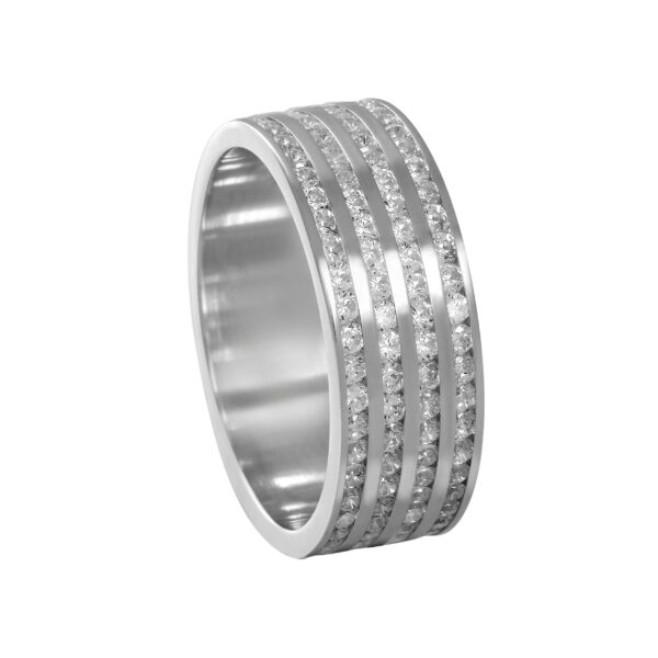 Aliança de Prata Anat. Reta c/ 4 Friso Cravejado 7.60MM - 2330