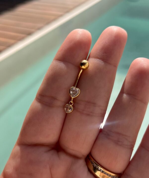 Piercing de umbigo c/ em aço cirúrgico - Prata 925 banhado a Ouro - Imagem 4